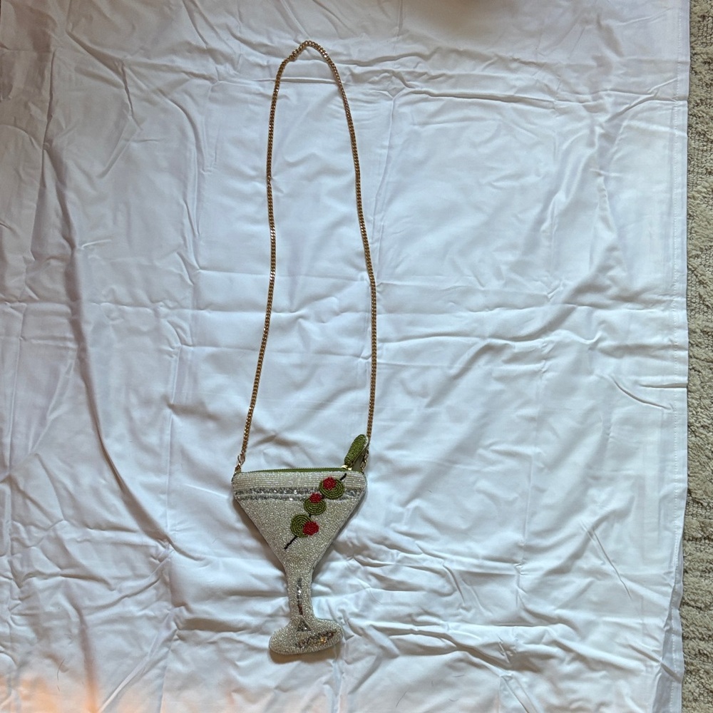 Anthropologie Silver Martini Beaded Clutch